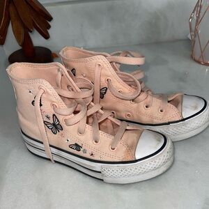 Girls Peach Colored Butterfly High Top Converse